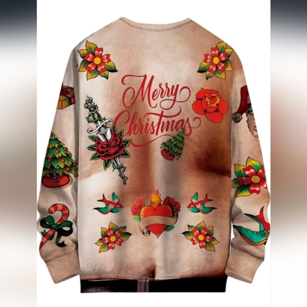 Festive Ho Ho Ho Shirtless Ugly Christmas Sweater Sweatshirt Size XL NWOT P2P 25 - Picture 2 of 5